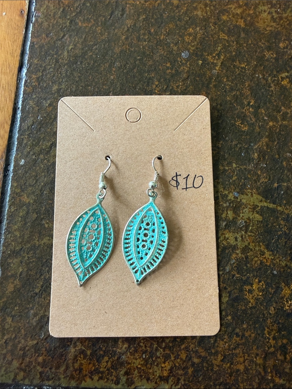 Turquoise Leaf Dangle Earrings - Unbranded